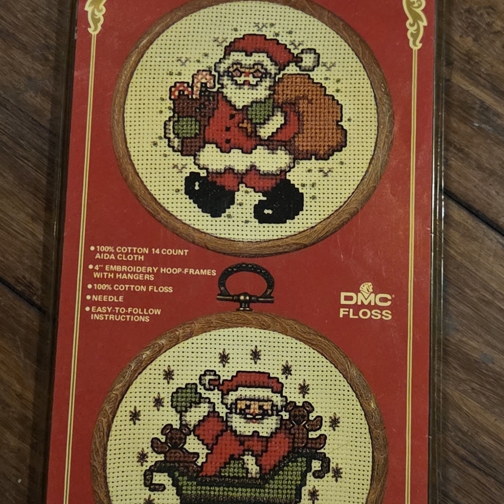 Vogart Crafts Christmas  Doubles 2930A Counted Cross Stitch Framed Santa Claus